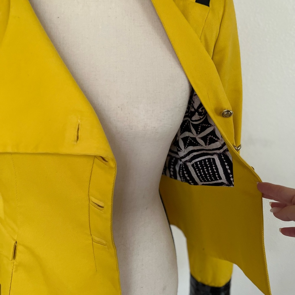 Just Cavalli Military Jacket Yellow Leather Trim Designer Blazer Italy Size 6 - Picture 10 of 15